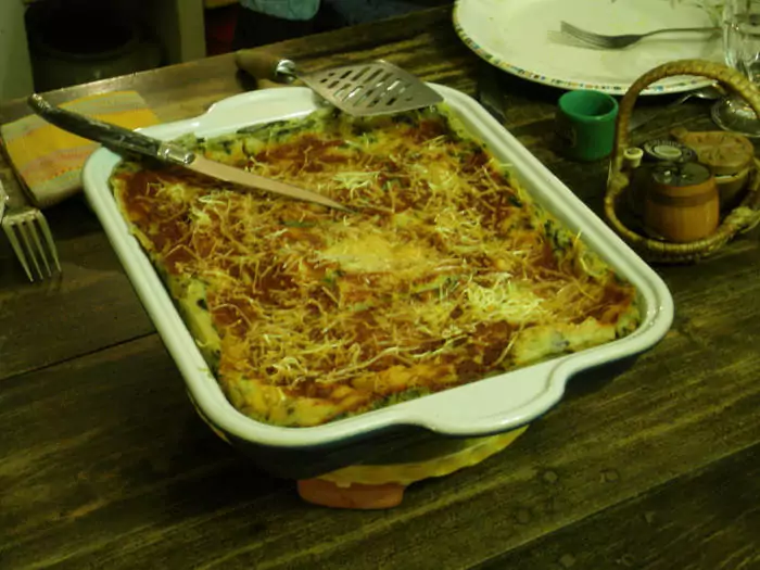 Des lasagnes aux legumes à la table d'hôtes