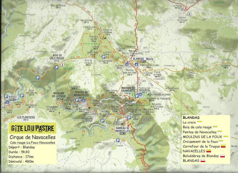 Le bois de calo rouge, les moulins de la foux et le cirque de Navacelles au départ de Blandas Le bois de calo rouge, les moulins de la foux et le cirque de Navacelles au départ de Blandas